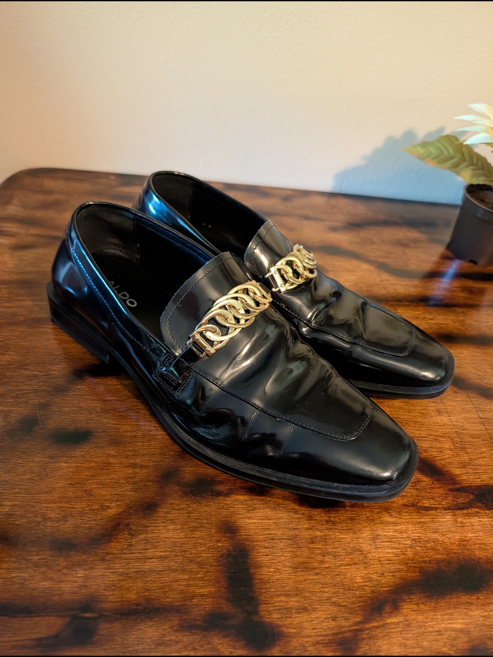 ALDO Black Suavo Men's Chain Link Leather Loafers 9